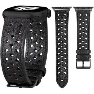 NEW Black Leather Braided Apple Watch Band